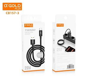 Cabo Carregamento Turbo 20W α'GOLD CB157‑3 USB para Tipo‑C 2 Metros Reforçado