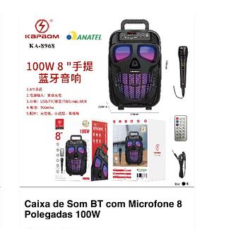 Caixa de som 100W com microfone com controle