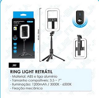 Ring light retrátil bastão seife tripe