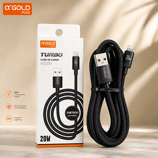 Cabo Carregamento Turbo 20W α'GOLD CB157‑2 USB para lightning C 2 Metros Reforçado